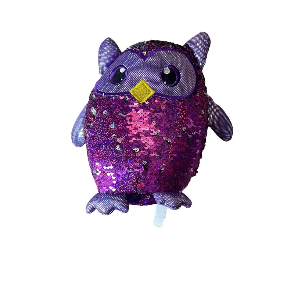 Shimmeez Oliver The Owl Purple Plush Reversible Sequin Stuffed‎ Animal 8 Inch